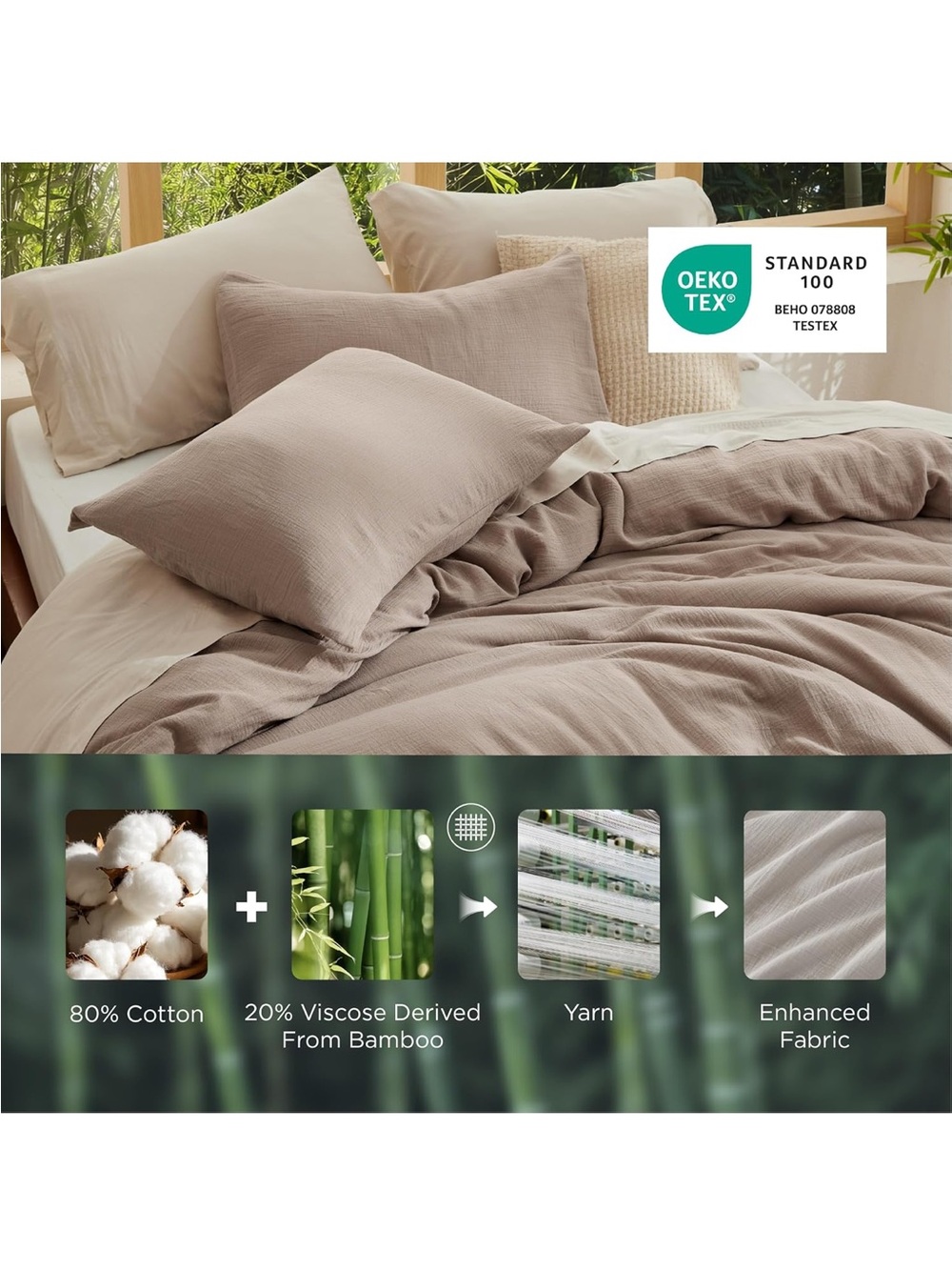NEW Bedsure PureWoven Muslin Duvet Cover, Cooling for’Hot Sleepers OEKO-TEX cert - Picture 3 of 9